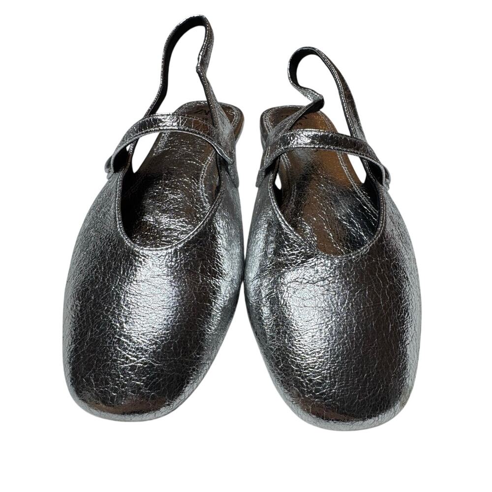 Zara Silver Metallic Mary Jane Slingback Ballet Flats Size 39/8 - Picture 7 of 12
